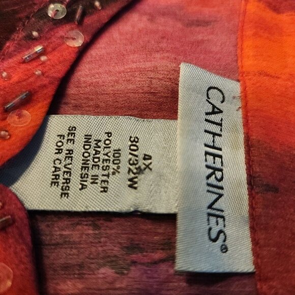 catherines 4x 30w 32w Tunic Shirt Tip Red Flowy Short Sleeve - Picture 4 of 8